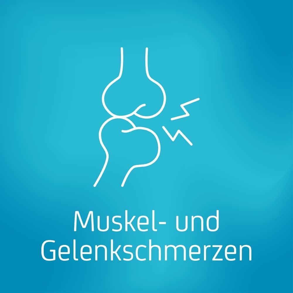 Stilisierte Darstellung von Muskel- und Gelenkschmerzen an einem Kniegelenk.