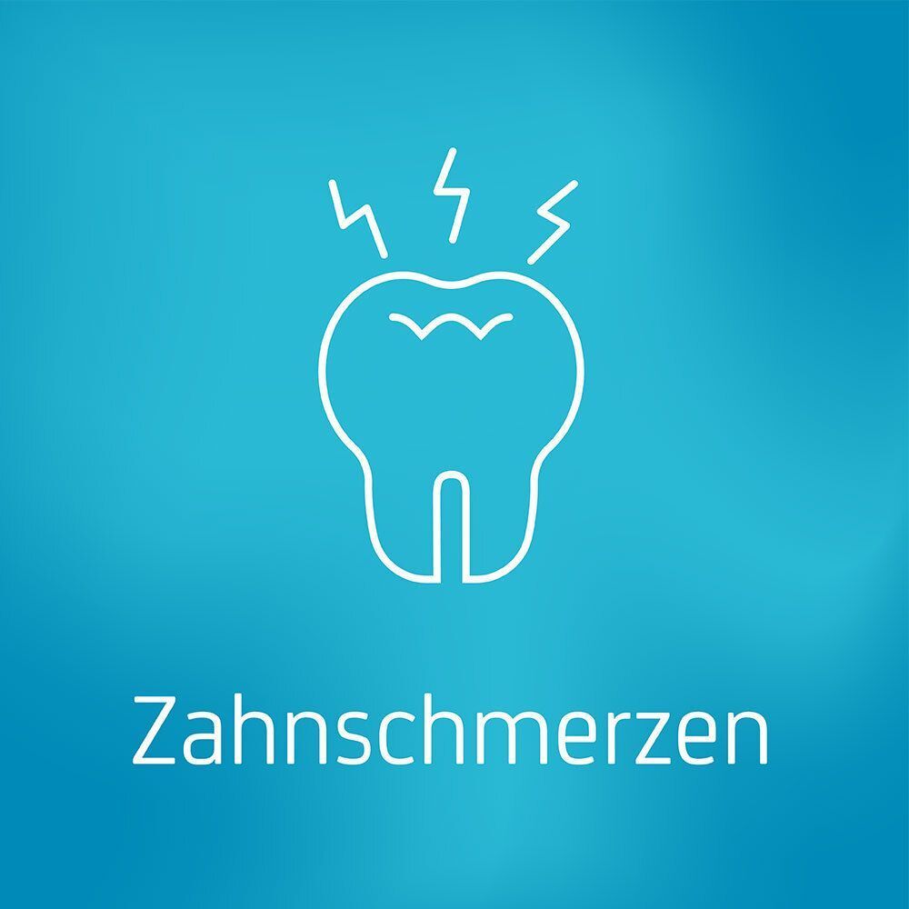 Stilisierte Darstellung von Zahnschmerzen mit Blitzsymbolen über einem Zahn.