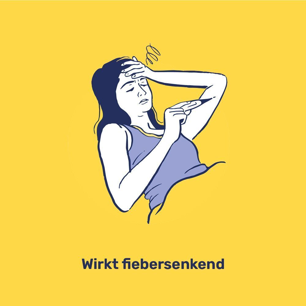 Eine Frau misst Fieber mit einem Thermometer. Wirkt fiebersenkend.