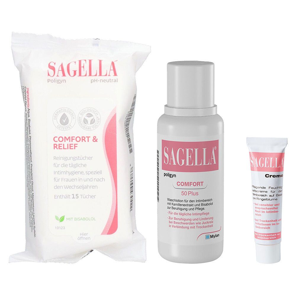 Sagella poligyn Intim-Waschlotion & Feuchtigkeitscreme Pflegetücher 1 St Set