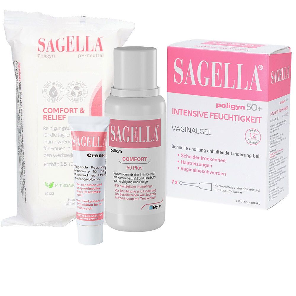 Sagella poligyn Intim-Waschlotion & Feuchtigkeitscreme Feuchtigkeitsgel Pflegetücher 1 St Set