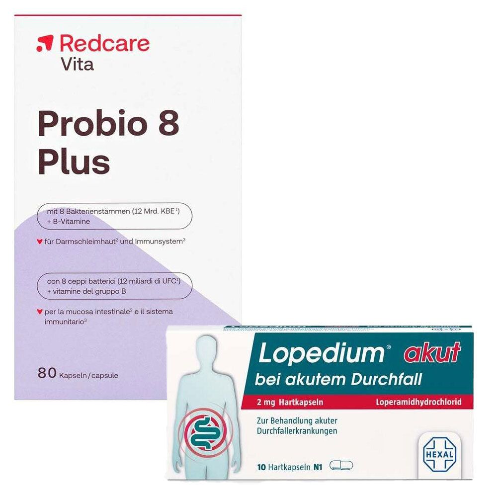 Lopedium akut bei akutem Durchfall Hartkapseln & Probio 8 Plus RedCare Kapseln 1 St Set