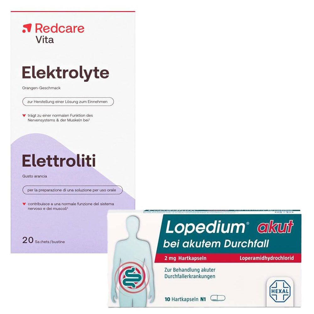 Lopedium akut bei akutem Durchfall Hartkapseln & Redcare Elektrolyte Plv.z.Her.e.Lsg.z.Ein 1 St Set