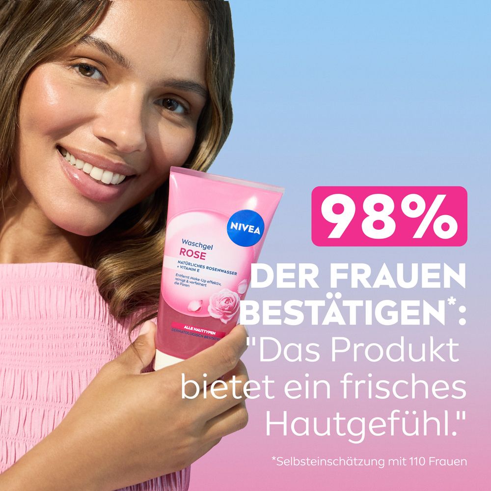 Nivea Waschgel Rose in rosa Tube mit weißem Deckel. Enthält Rosenextrakt und Vitamin B.