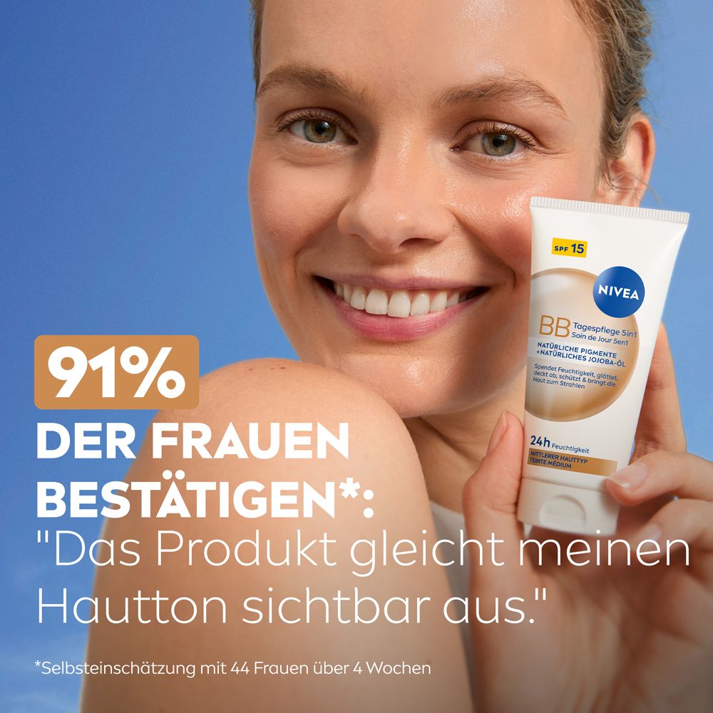 91% der Frauen bestätigen: NIVEA BB Tagespflege gleicht den Hautton sichtbar aus.
