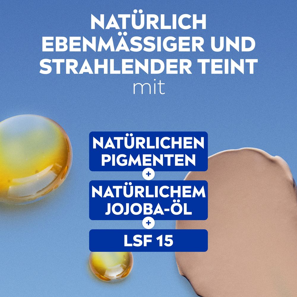 NIVEA BB Tagespflege 5in1 mit natürlichen Pigmenten, Jojoba-Öl und LSF 15.