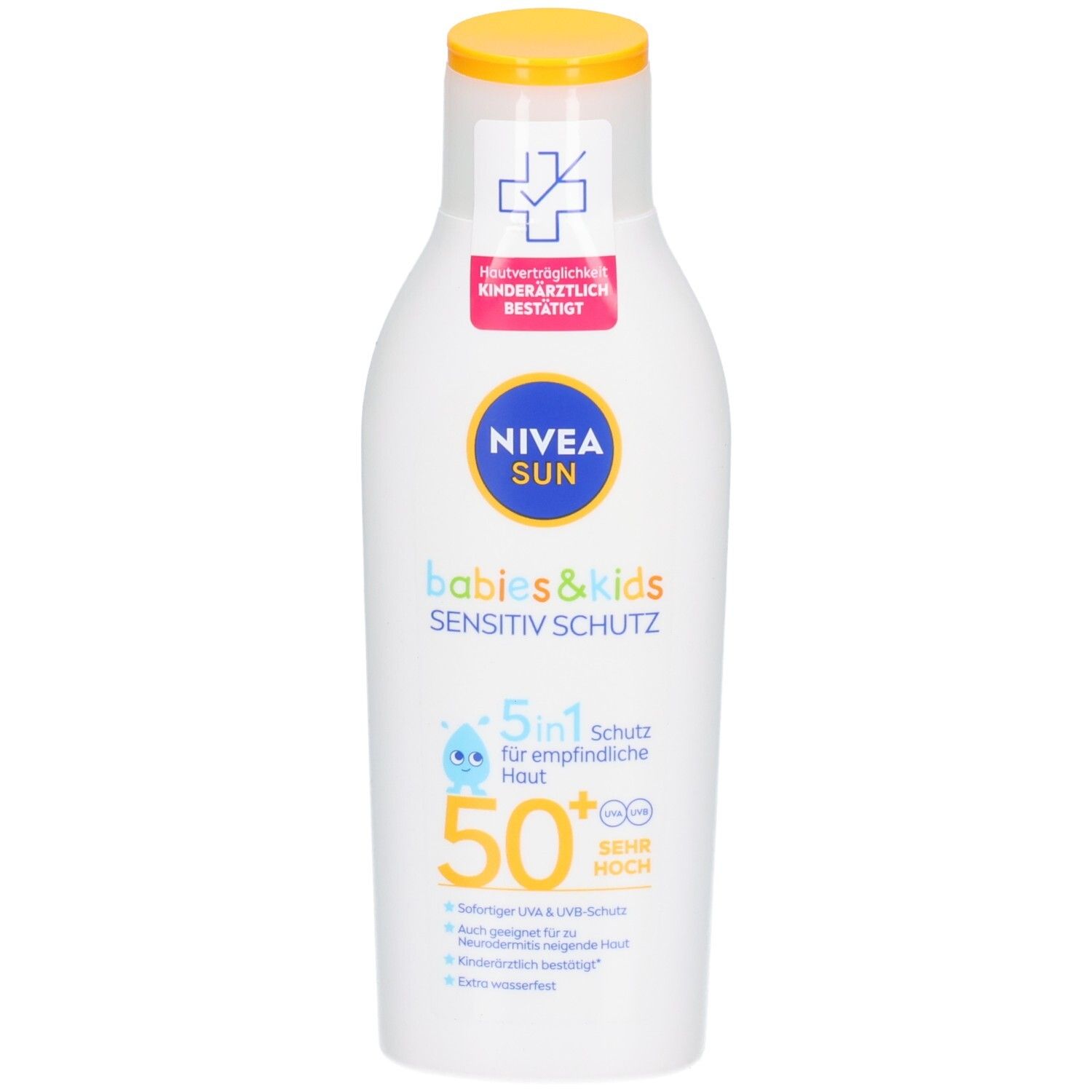 Nivea Sun Babys & Kids Sensitiv Schutz Lotion, 50+ LSF, Frontansicht.