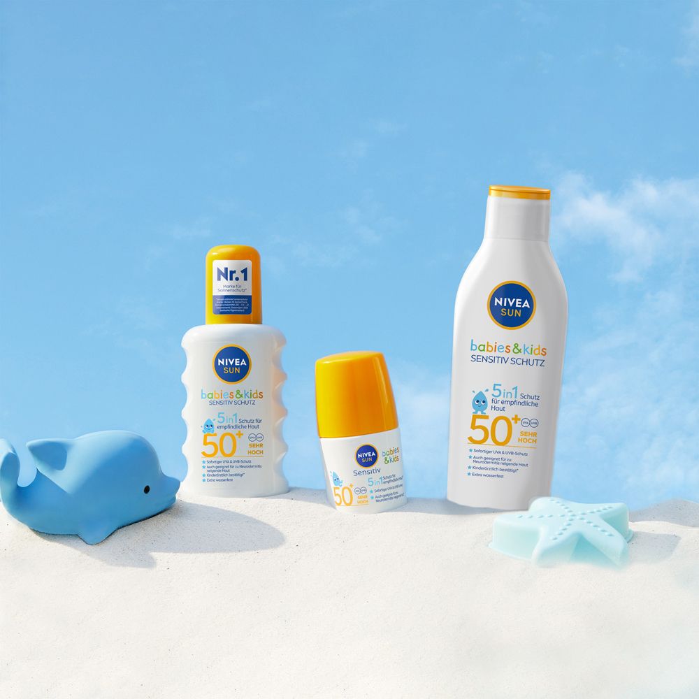 Nivea Sun Babys & Kids Sensitiv Schutz Lotion, 50+ LSF, Frontansicht.