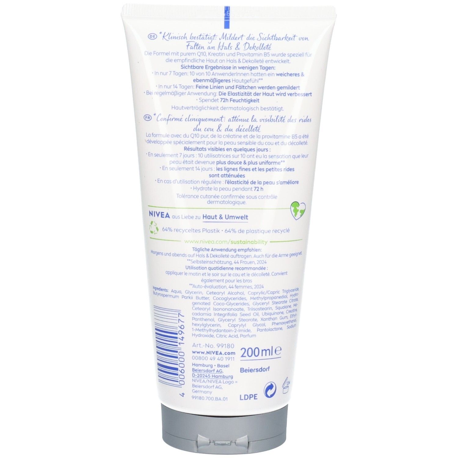 Weiße Tube mit Informationen und Inhaltsstoffen. 200ml.