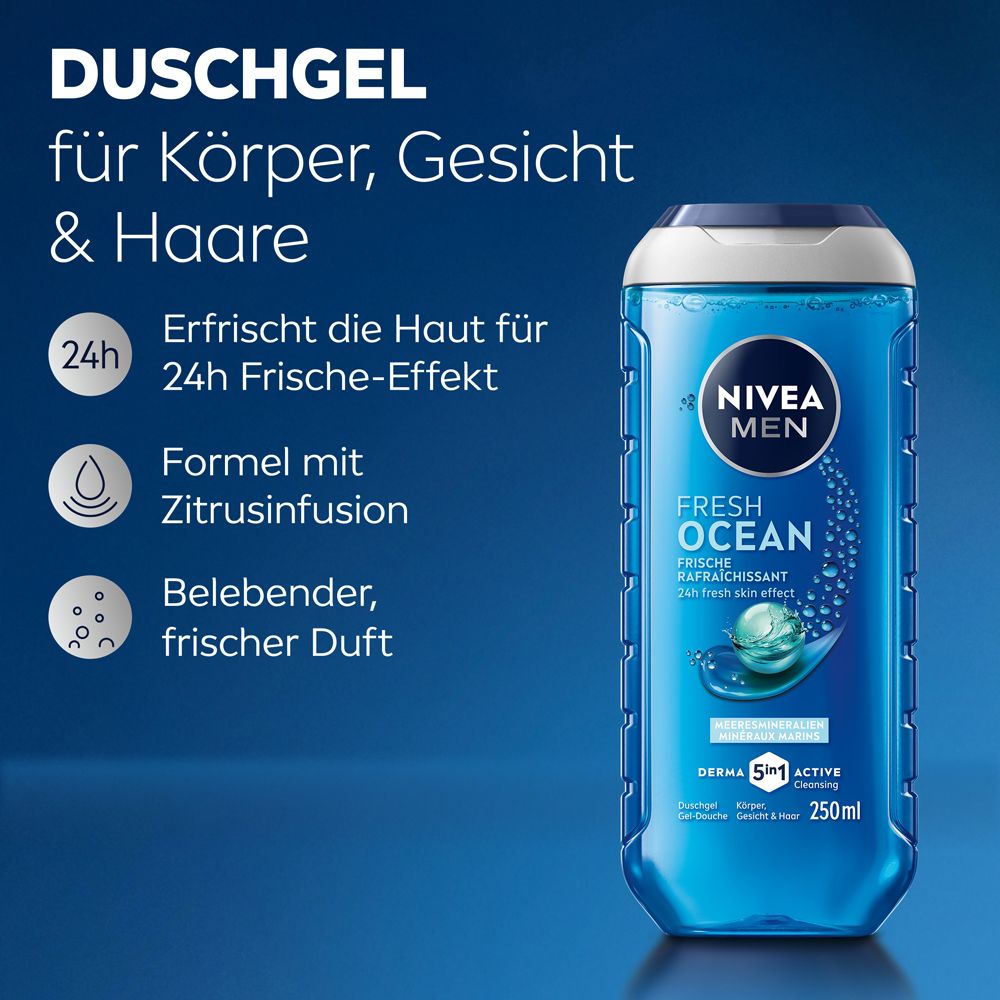 Nivea Men Fresh Ocean Duschgel für Körper, Gesicht & Haare. 250ml.