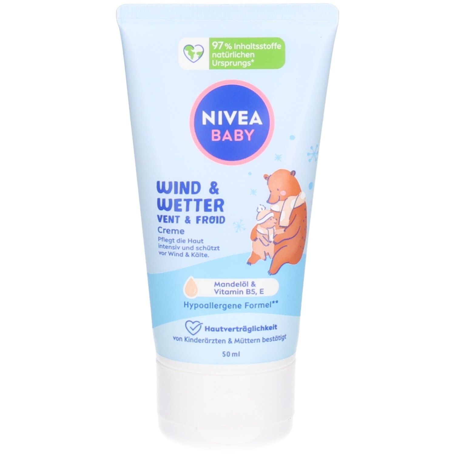 Nivea Baby Wind & Wetter Creme Tube, 50ml. Enthält Mandelöl & Vitamin B5, E. Hypoallergene Formel.