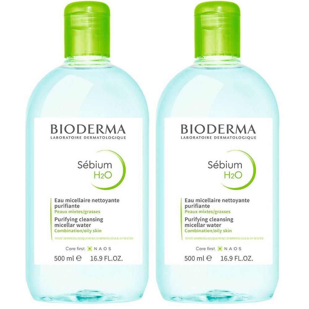 Bioderma Sébium H2O sanft klärendes Mizellenreinigungswasser x2 2x500 ml Lösung