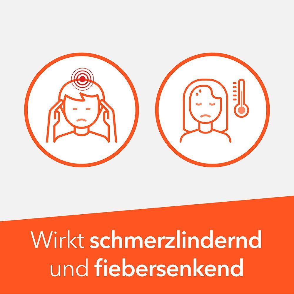 Symbole für Kopfschmerzen und Fieber mit Thermometer.