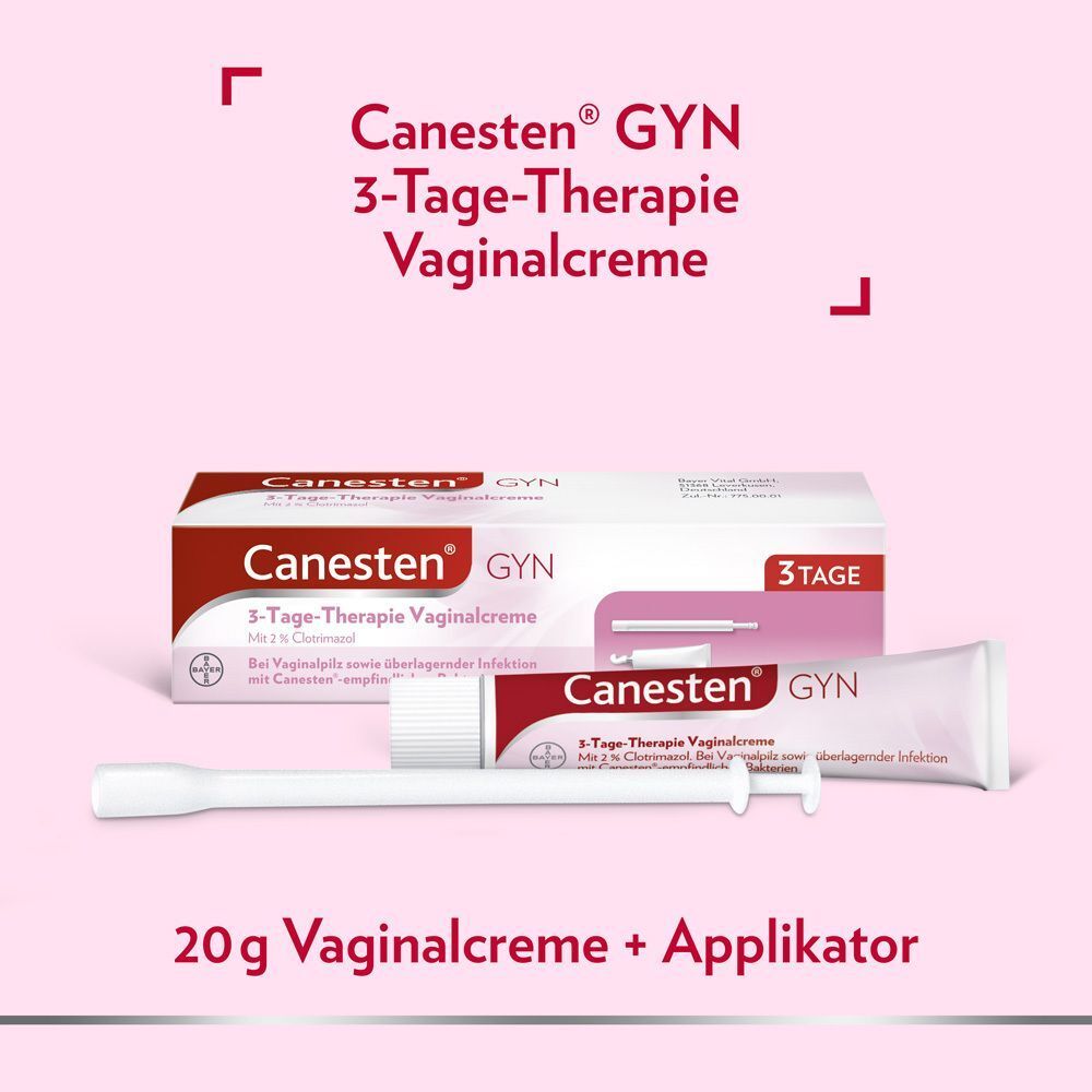 Canesten GYN 3-Tage-Therapie Vaginalcreme 20g mit Applikator und Packungsbeilage.