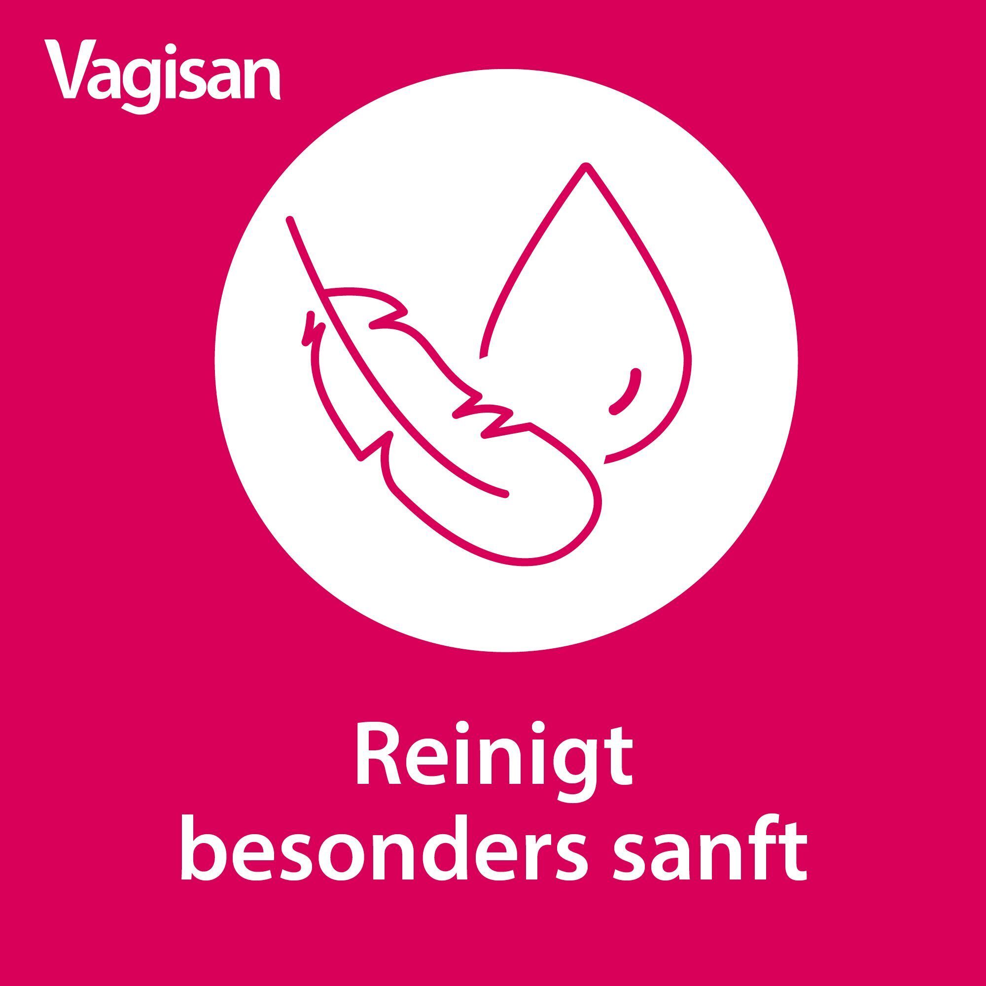 Symbol: Feder und Wassertropfen. Text: Reinigt besonders sanft.