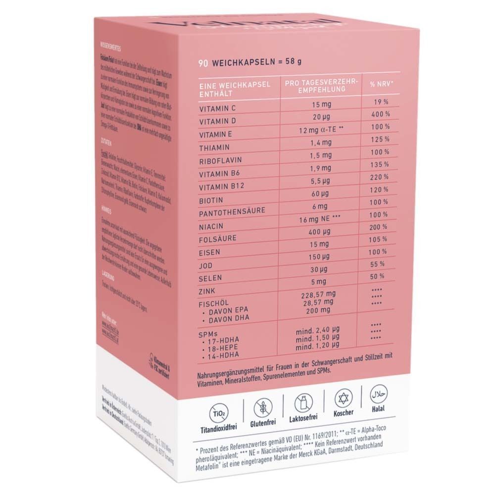 Rückseite einer Velnatal-Packung mit Nährwertangaben und Inhaltsstoffen.