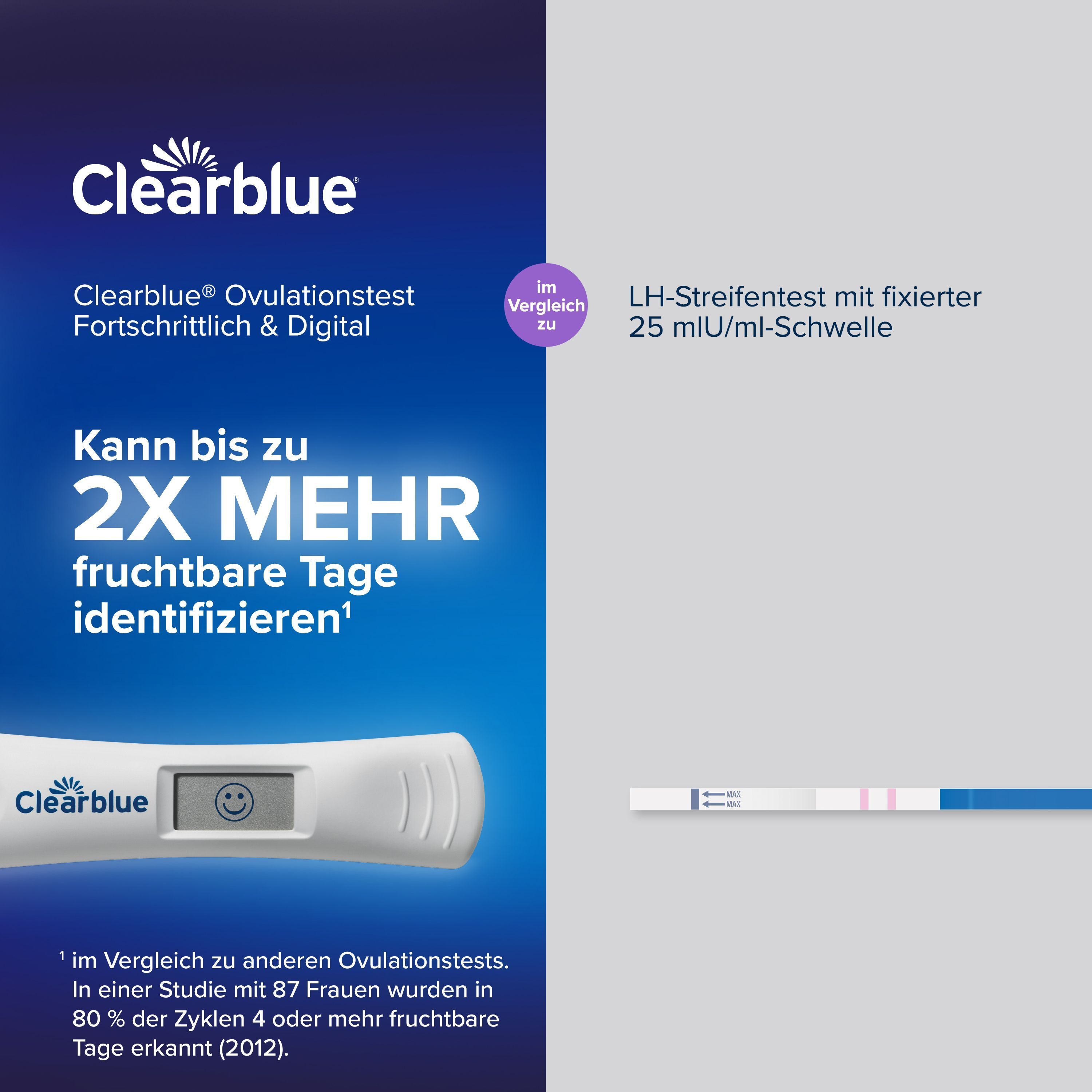 Clearblue Ovulationstest Fortschrittlich & Digital identifiziert bis zu 2x mehr fruchtbare Tage.