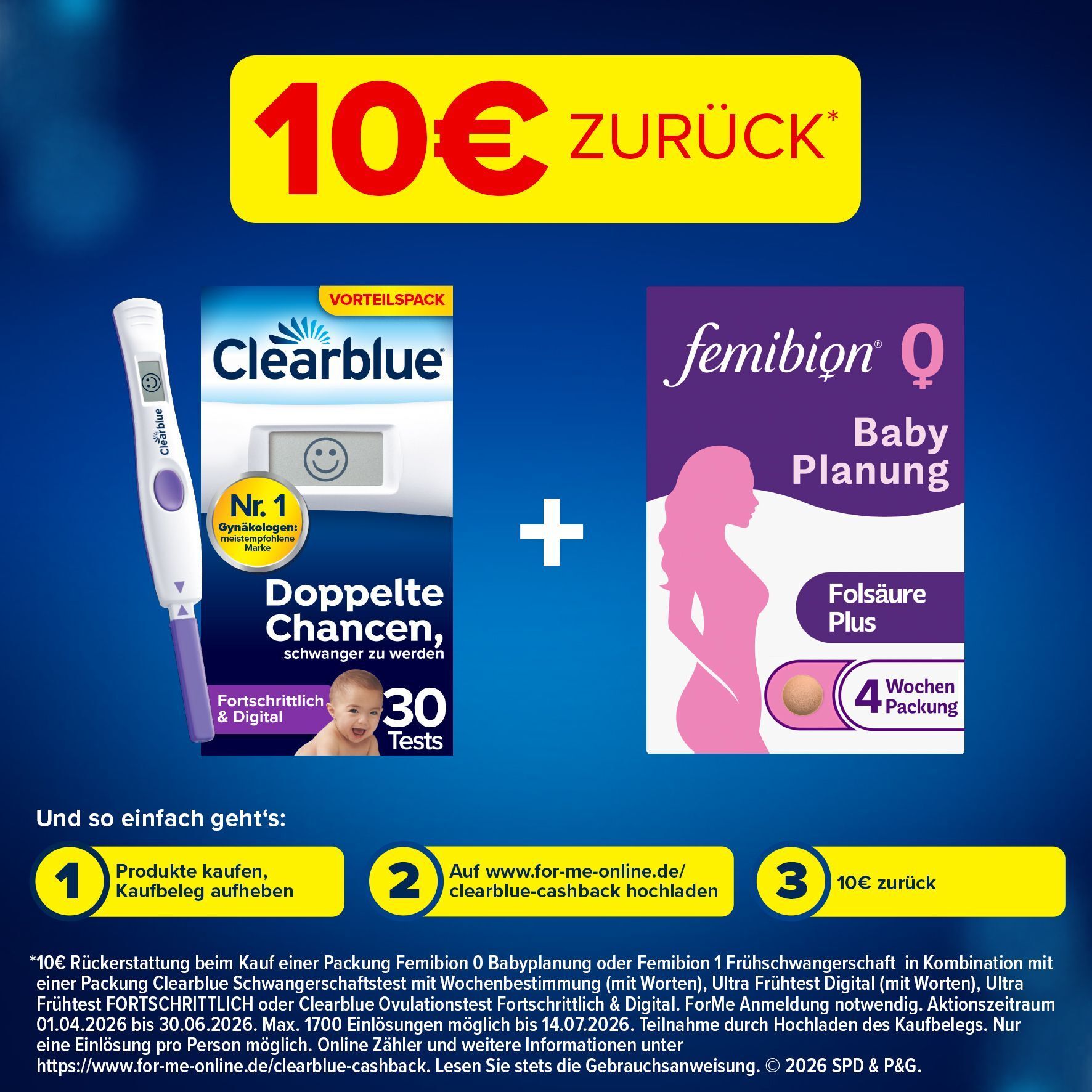 Clearblue Ovulationstest Fortschrittlich & Digital und Femibion Babyplanung Folsäure Plus.