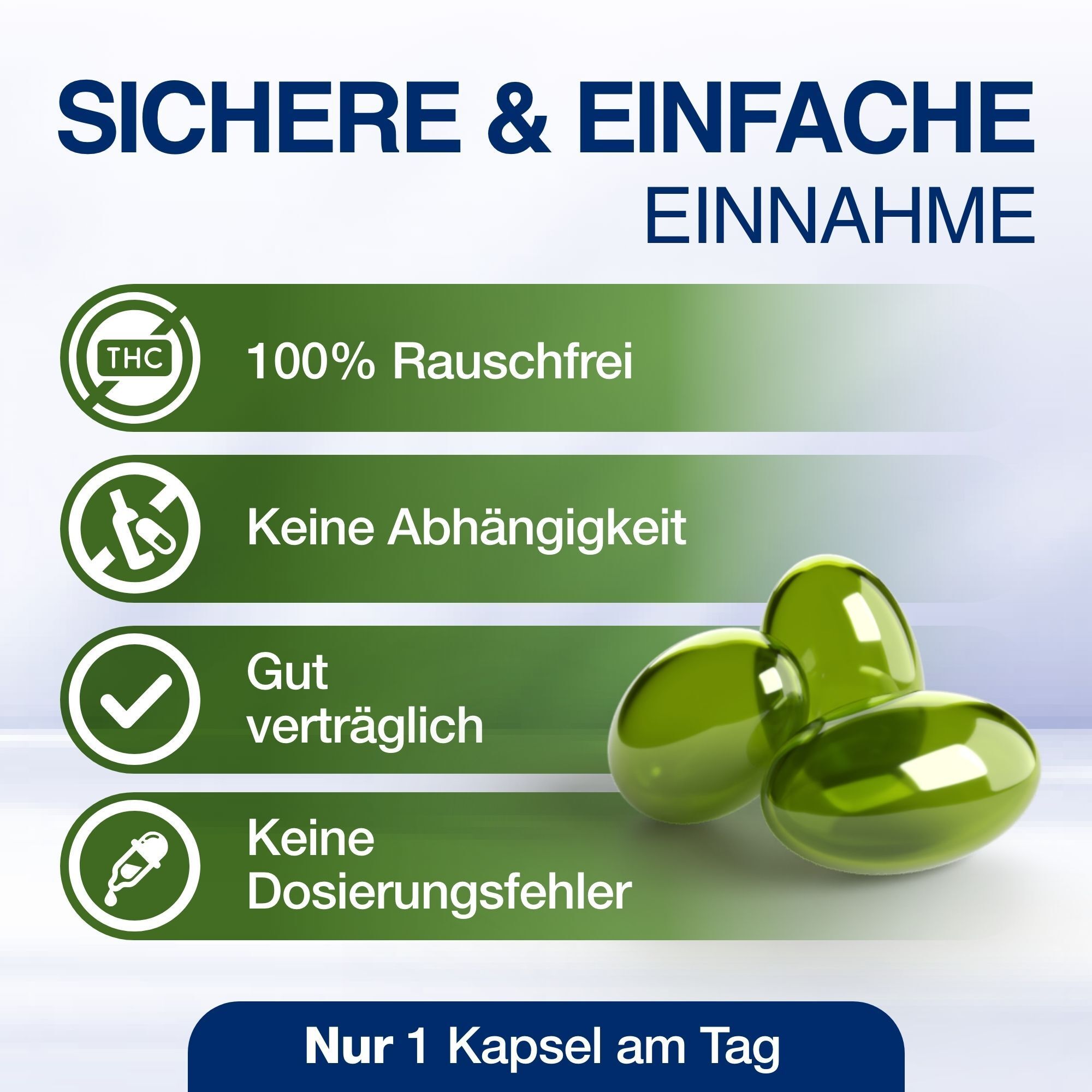 Sichere und einfache Einnahme: 100% Rauschfrei, keine Abhängigkeit, gut verträglich.