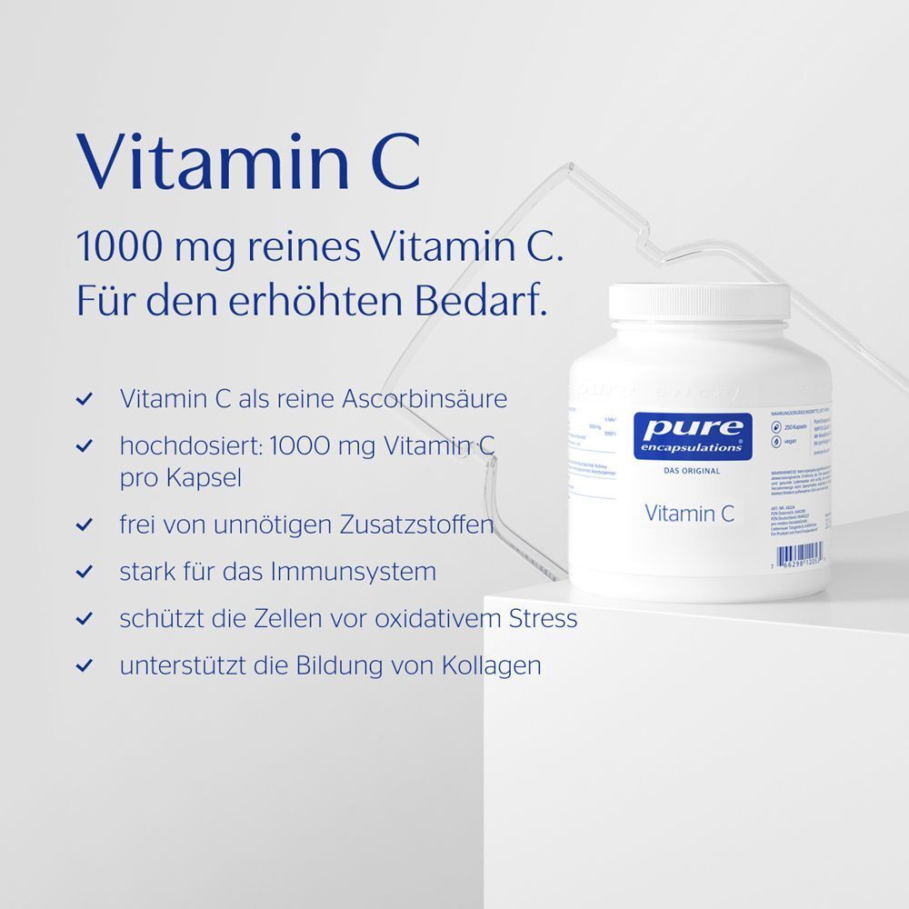 Pure Encapsulations Vitamin C 1000 mg Kapseln, weißer Behälter.