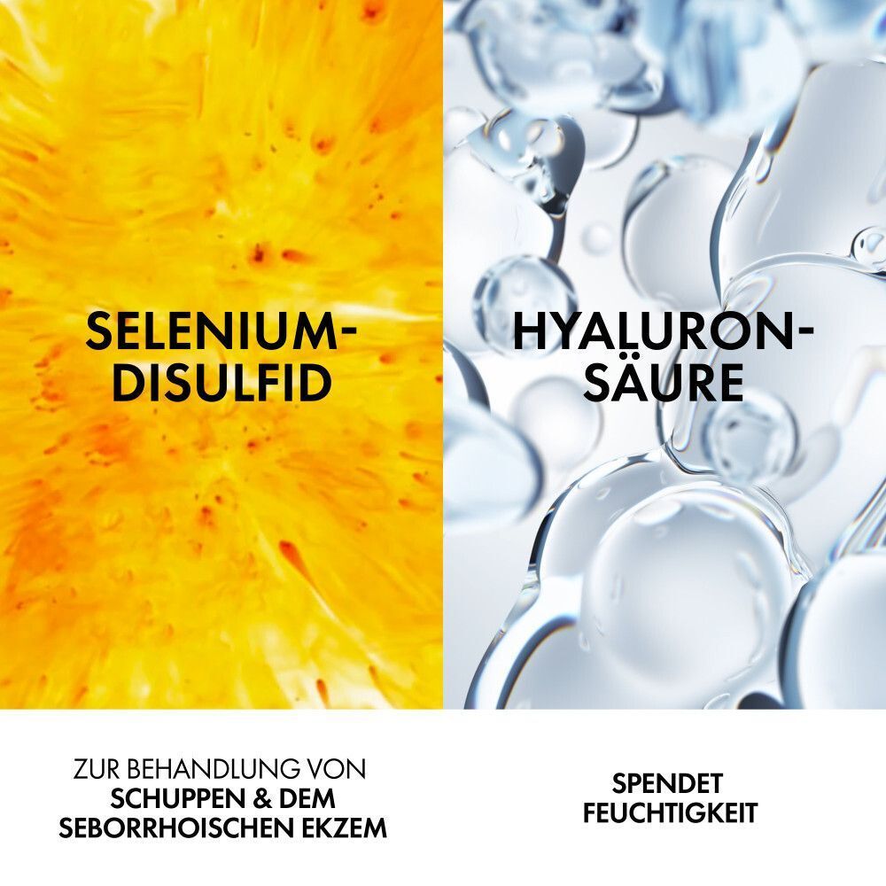 Gegenüberstellung von Selen-Disulfid und Hyaluronsäure mit Text zu deren Wirkung.