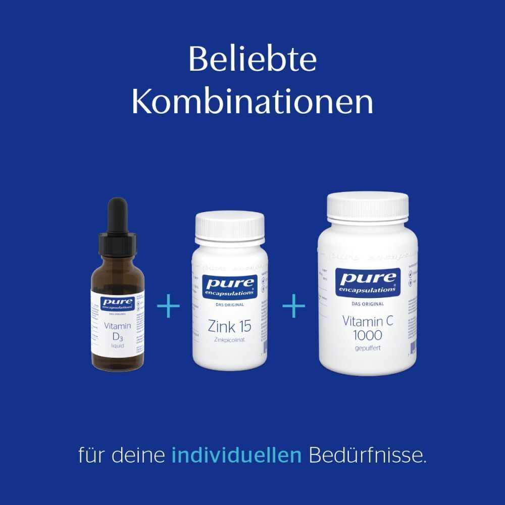 Flasche "Zink 15 Zinkpicolinat" von pure Encapsulations auf einem Schreibtisch neben Tastatur und Notizblock.