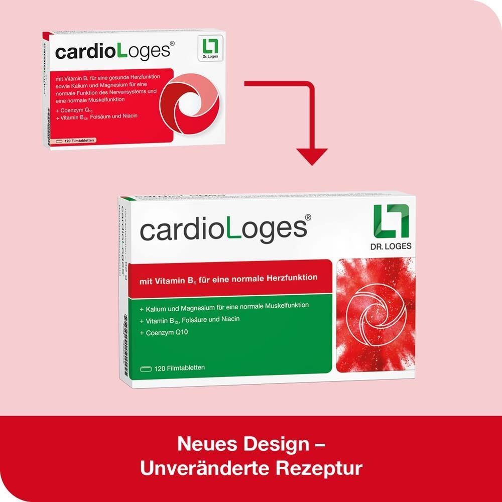 Verpackungsänderung: cardioLoges® mit Vitamin B, 120 Filmtabletten. Neues Design, unveränderte Rezeptur.