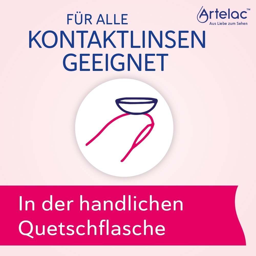 Artelac® Rebalance Augentropfen sind für alle Kontaktlinsen geeignet und in einer Quetschflasche.