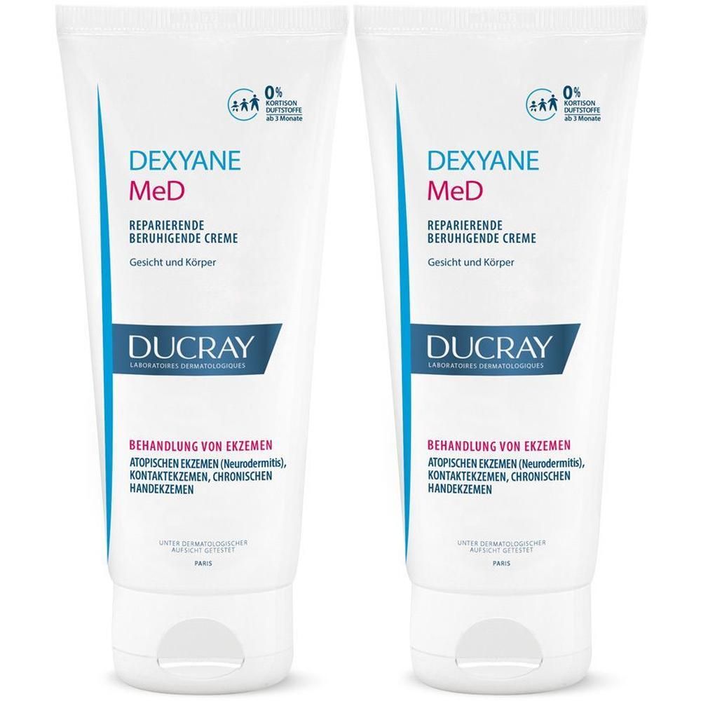 Zwei Tuben DUCRAY DEXYANE MeD reparierende, beruhigende Creme bei Ekzemen.
