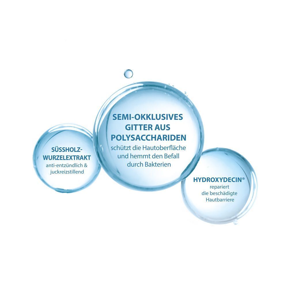 DUCRAY DEXYANE MeD Inhaltsstoffe: Süssholzwurzelextrakt, Hydroxydecin, semi-okklusives Gitter aus Polysacchariden.