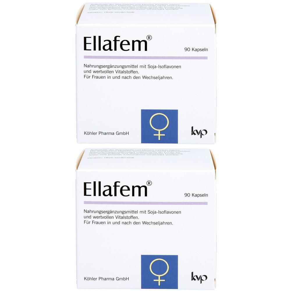 Zwei Packungen Ellafem Kapseln, 90 Stück. Nahrungsergänzungsmittel mit Soja-Isoflavonen.