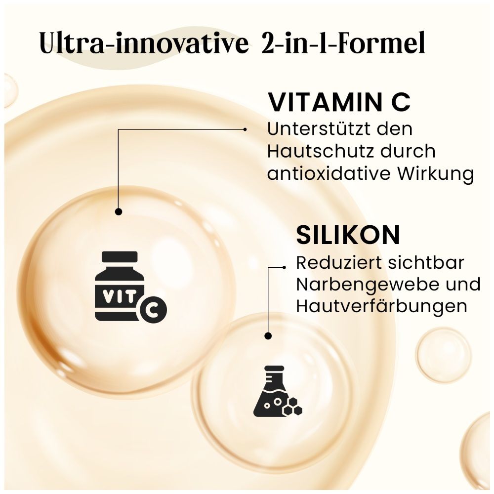 Dermatix Ultra Gel: 2-in-1-Formel mit Vitamin C und Silikon für Hautschutz und Narbenreduktion.
