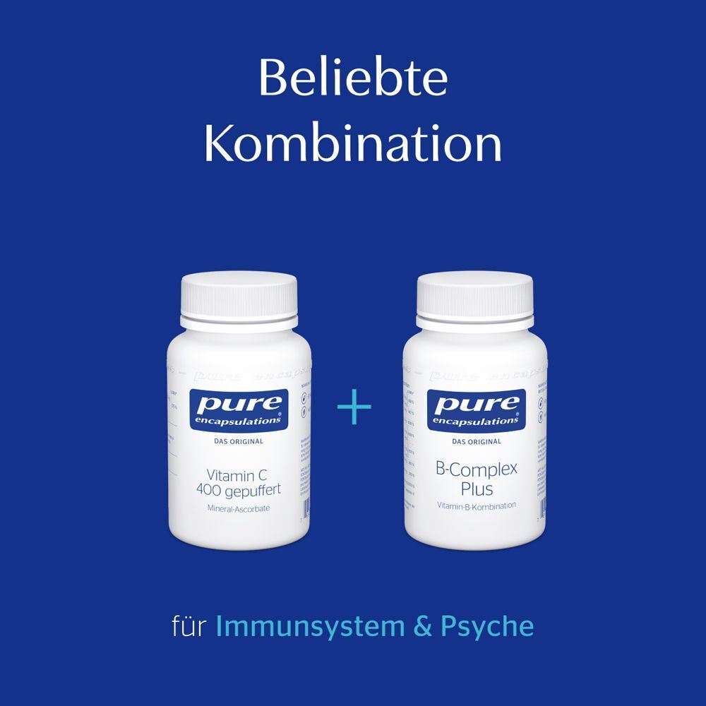 Flaschen Pure Encapsulations Vitamin C 400 und B-Complex Plus für Immunsystem und Psyche.