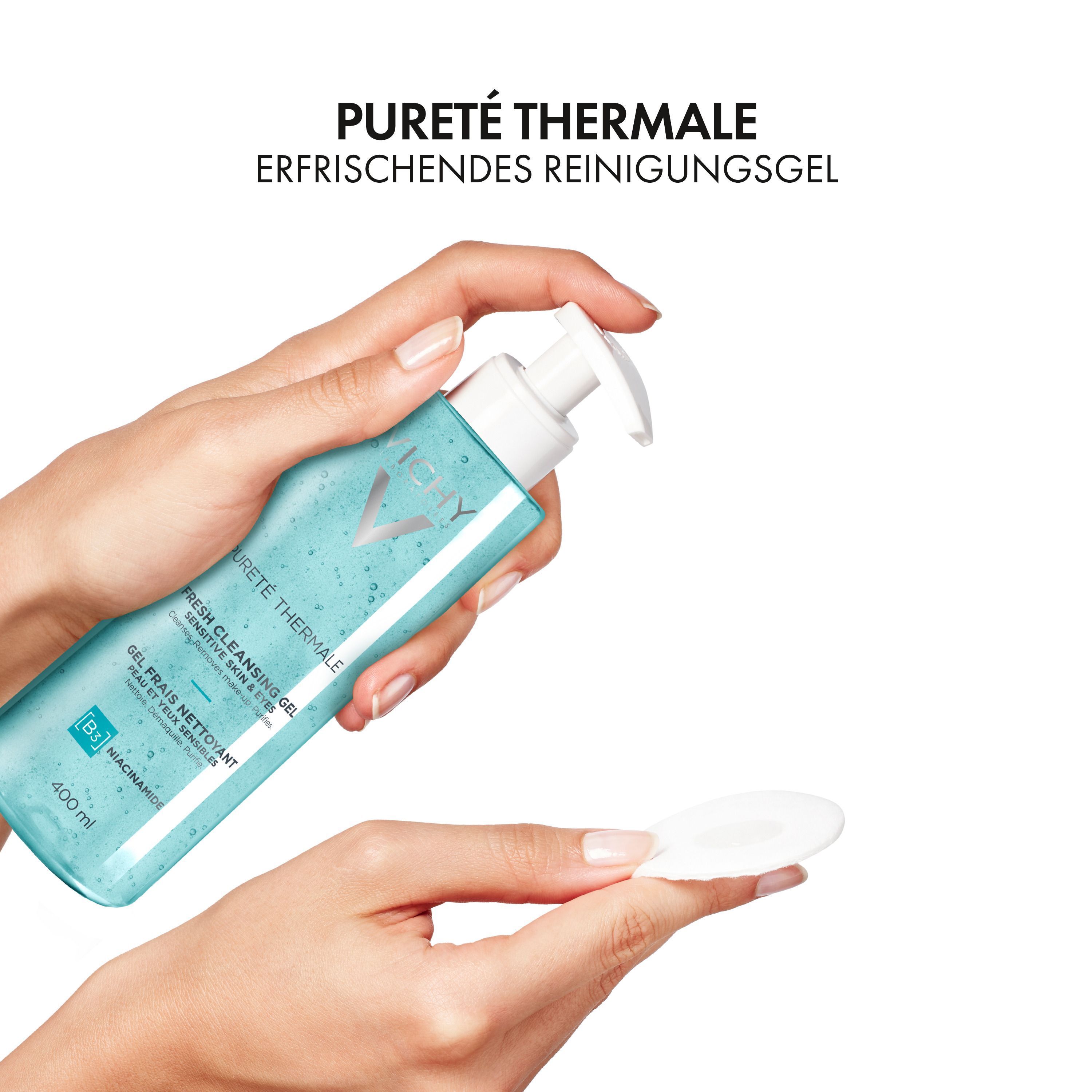 Vichy Pureté Thermale Reinigungsgel: "Frei von Parabenen", "Dermatologisch an empfindlicher Haut getestet".