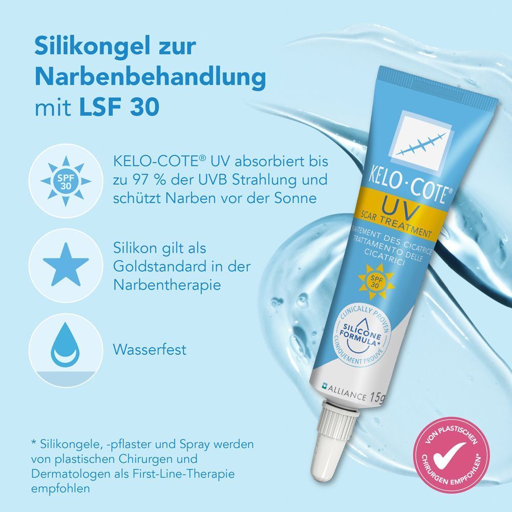 KELO-COTE UV Silikon Narbengel LSF 30 Tube mit Informationen zu Sonnenschutz und Silikon.