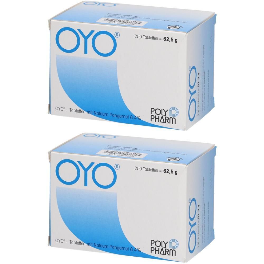 Zwei Schachteln OYO Tabletten, 250 Tabletten je 62,5g. POLYPHARM.