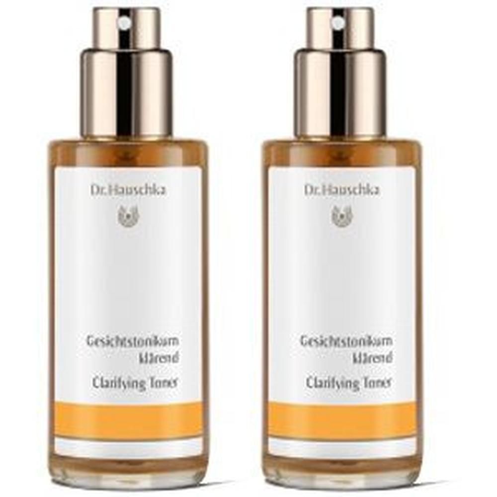 Zwei Flaschen Dr. Hauschka Gesichtstonikum klärend mit Pumpspender.