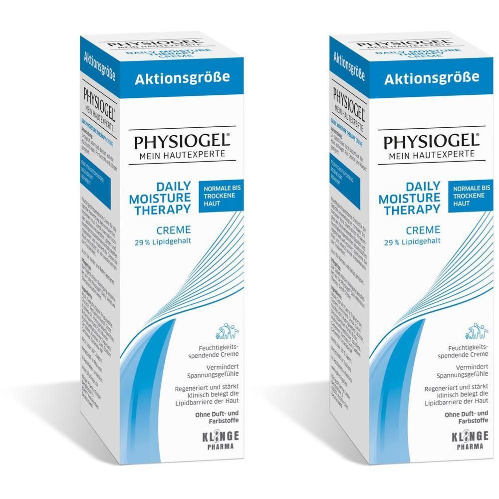 Zwei Packungen PHYSIOGEL Daily Moisture Therapy Creme, 29% Lipidgehalt.