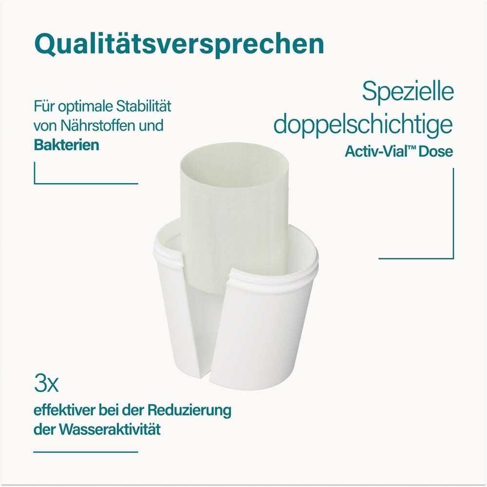 Qualitätsversprechen: Spezielle doppelschichtige Activ-Vial™ Dose für Nährstoffe und Bakterien.