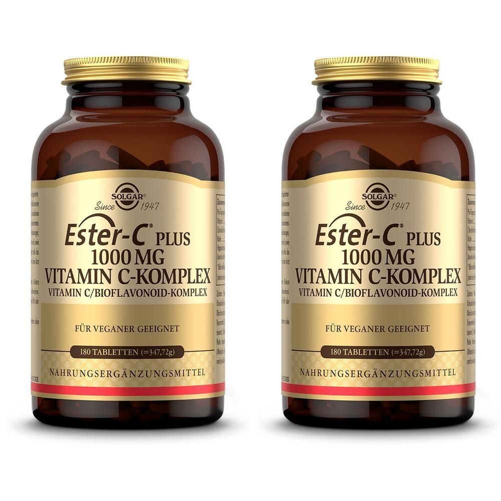Zwei Flaschen Solgar Ester-C Plus 1000 mg Vitamin C Komplex.