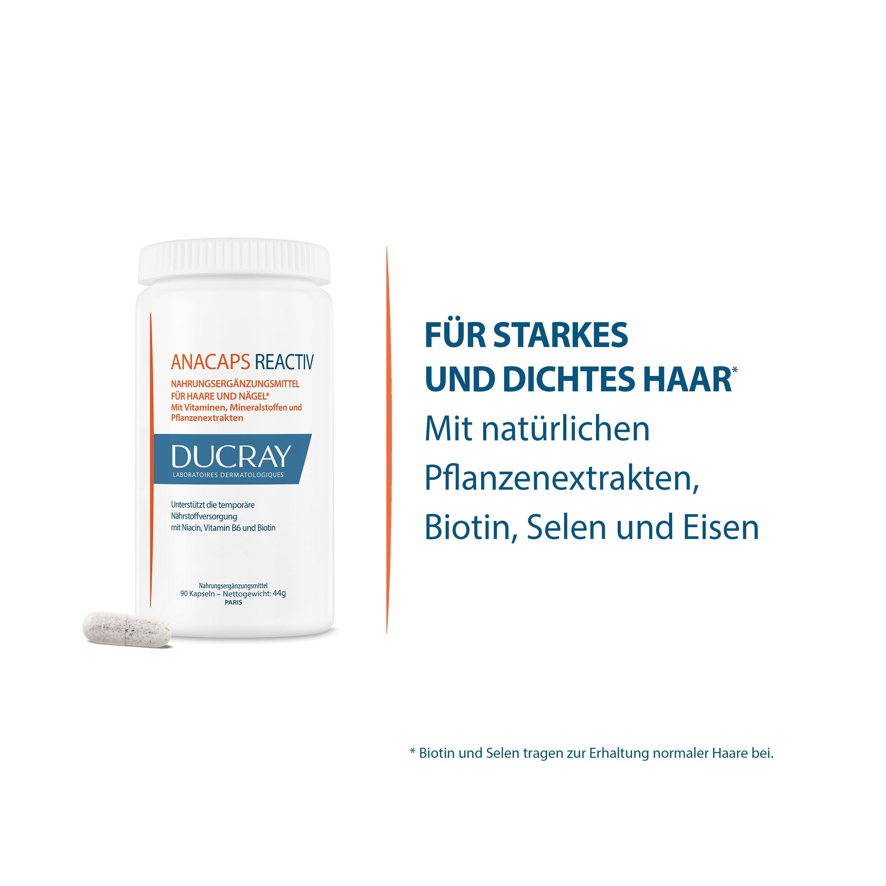DUCRAY ANACAPS REACTIV Flasche und Kapsel, für starkes und dichtes Haar mit Pflanzenextrakten.
