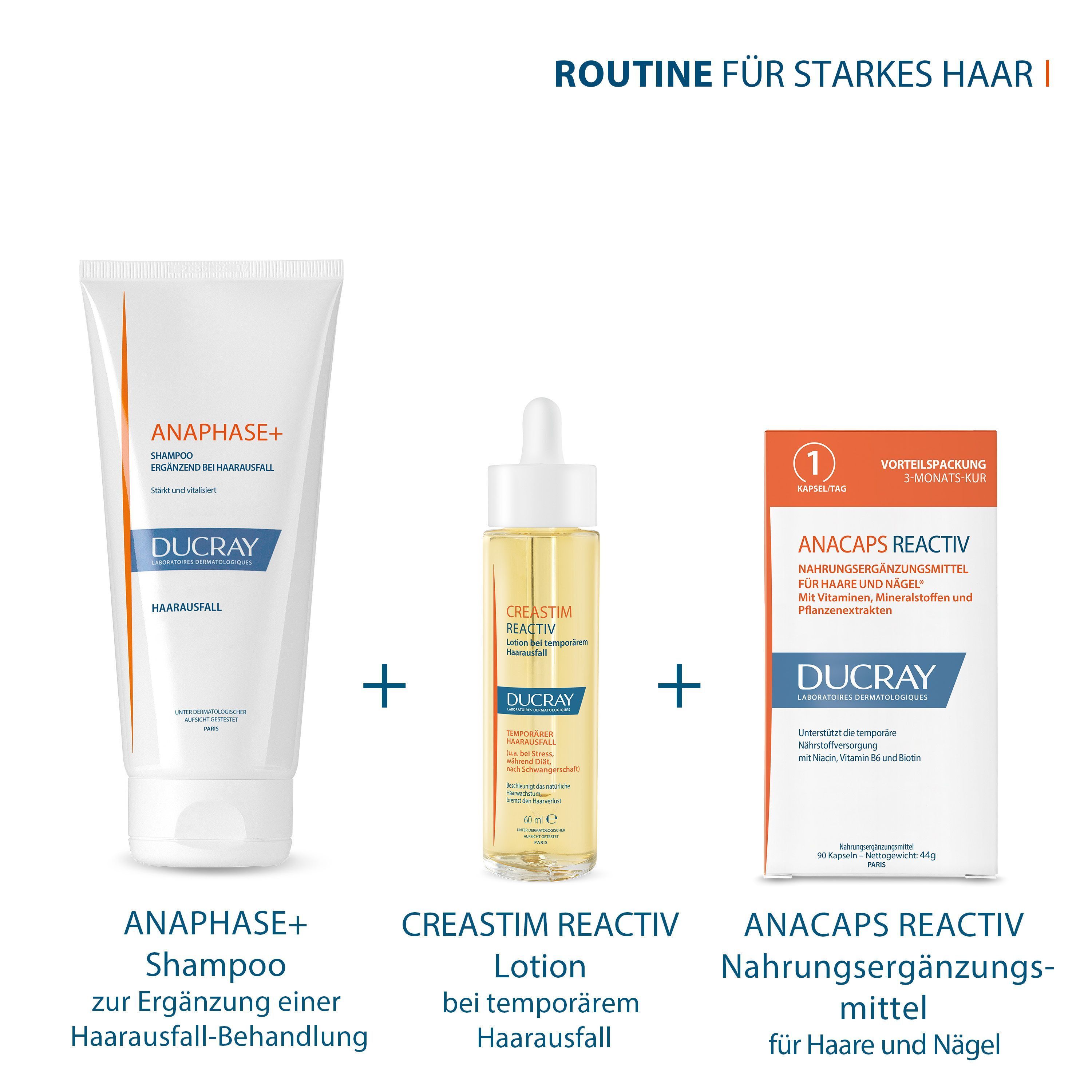 DUCRAY ANACAPS REACTIV Nahrungsergänzungsmittel für Haare und Nägel, Teil einer Routine.