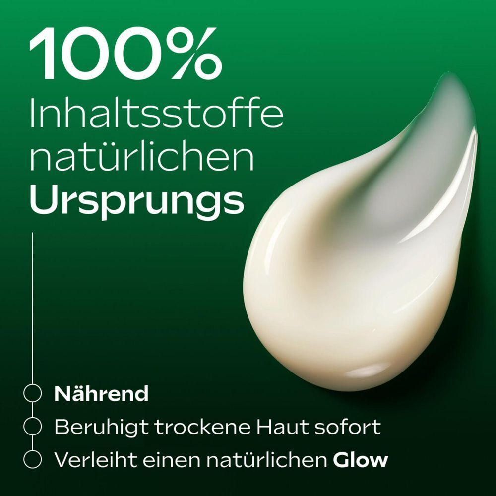 Cremiger Klecks Bodylotion mit Text: 100% Inhaltsstoffe natürlichen Ursprungs.