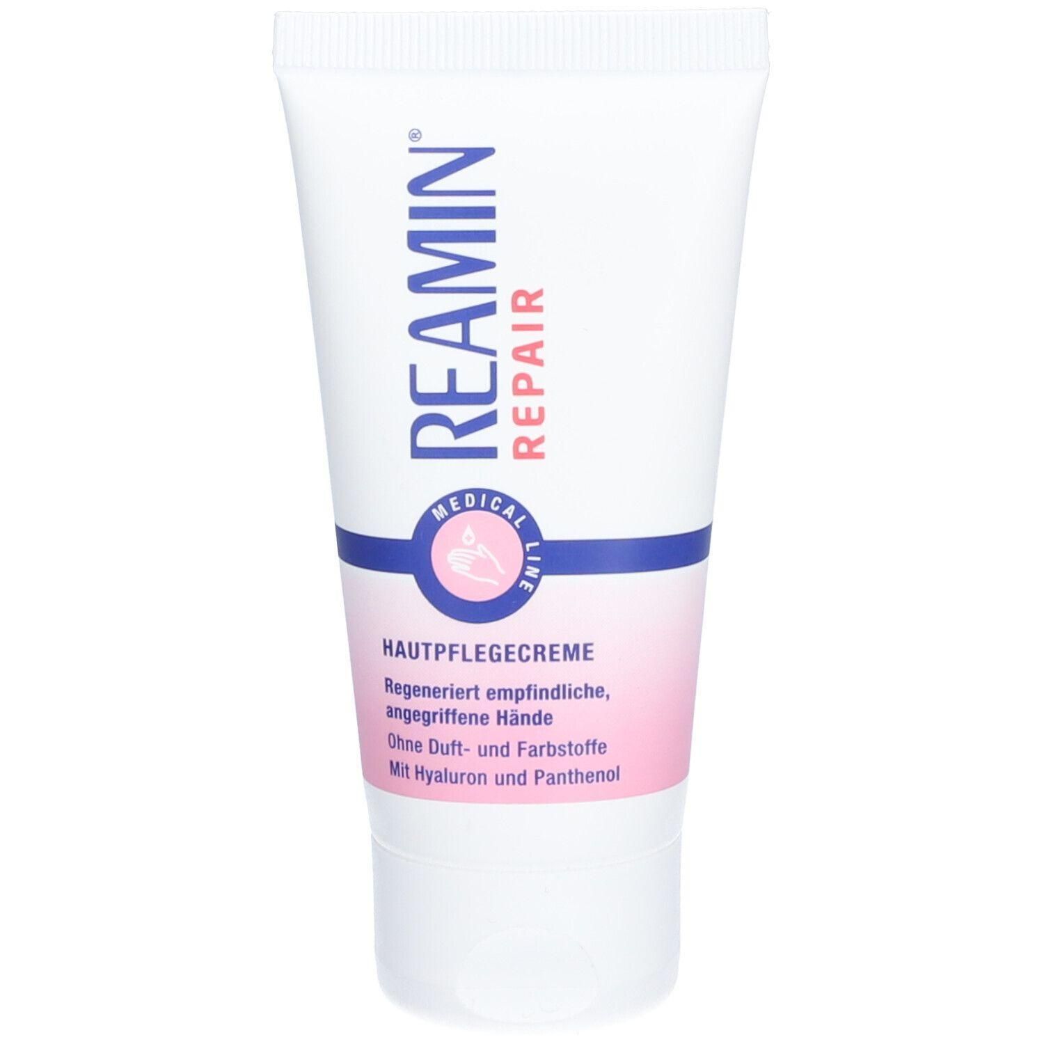 REAMIN REPAIR Hautpflegecreme Tube. Enthält Hyaluron und Panthenol. Für empfindliche Hände.