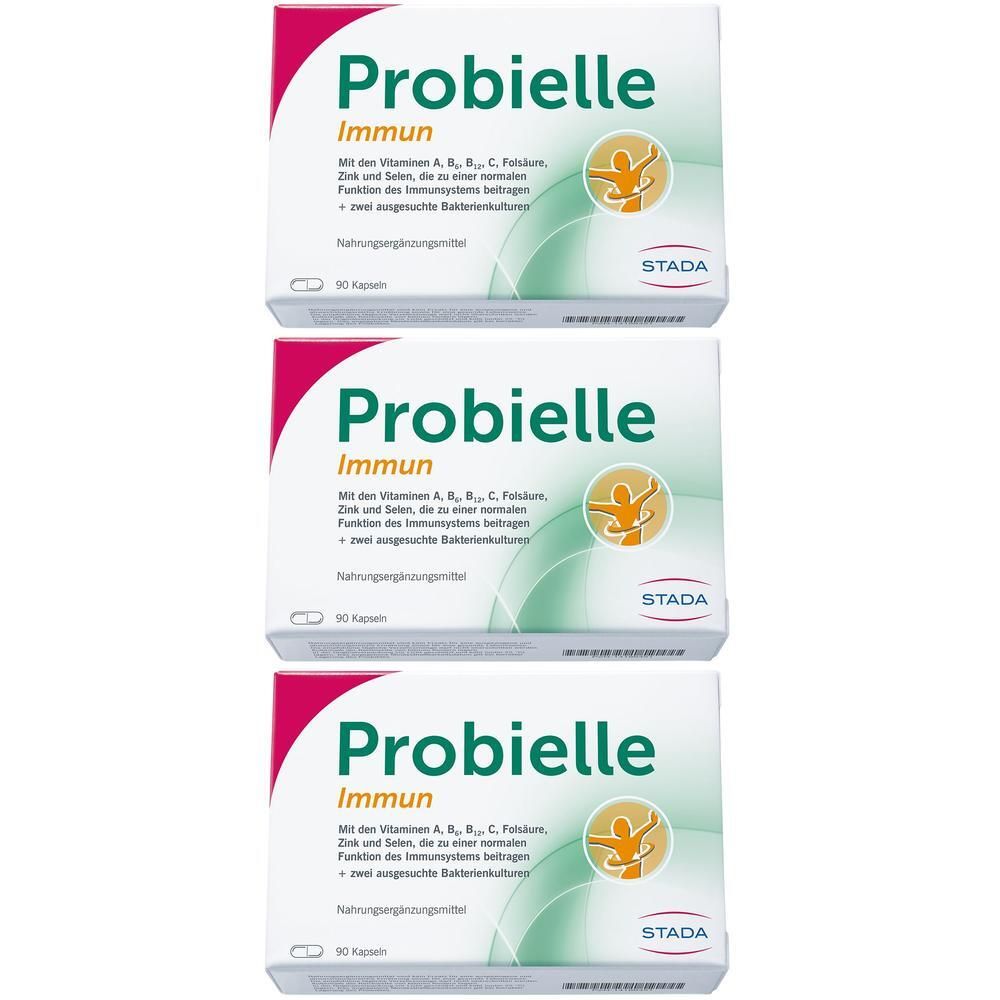 Drei Packungen Probielle Immun mit Vitaminen und Zink zur Unterstützung des Immunsystems.