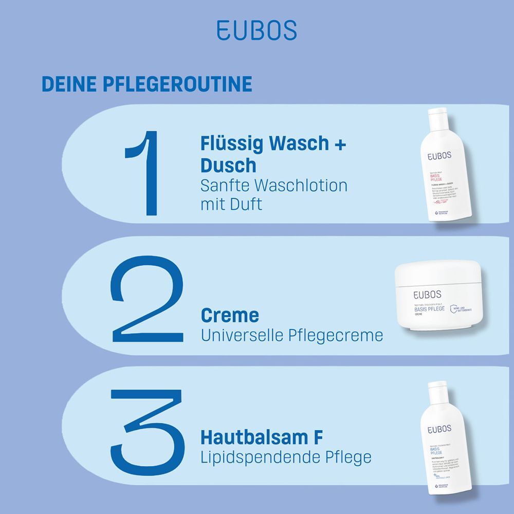 EUBOS Grundsätze: Natürliche Wirkstoffe, ohne Mikroplastik, GMP-zertifiziert, Made in Germany.