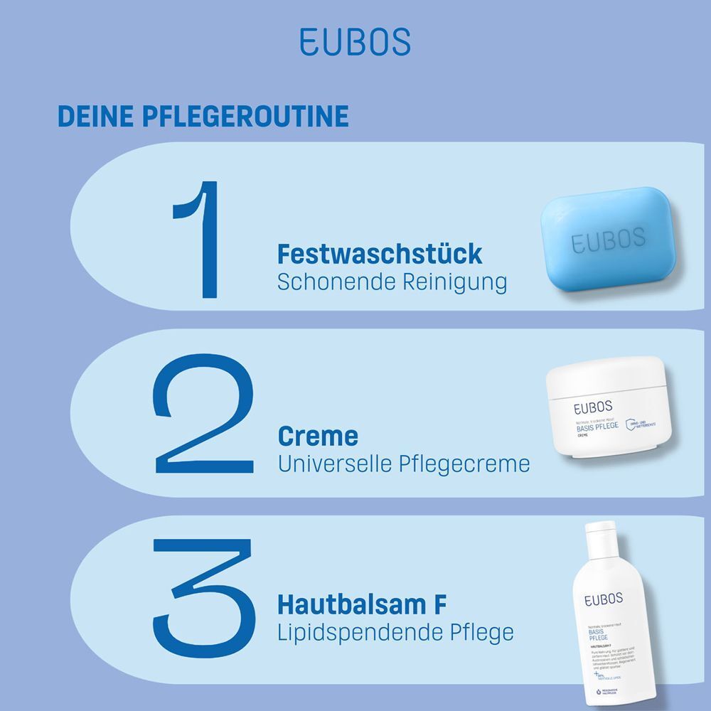 EUBOS Pflegeroutine: Stück Seife, Creme, Hautbalsam F.