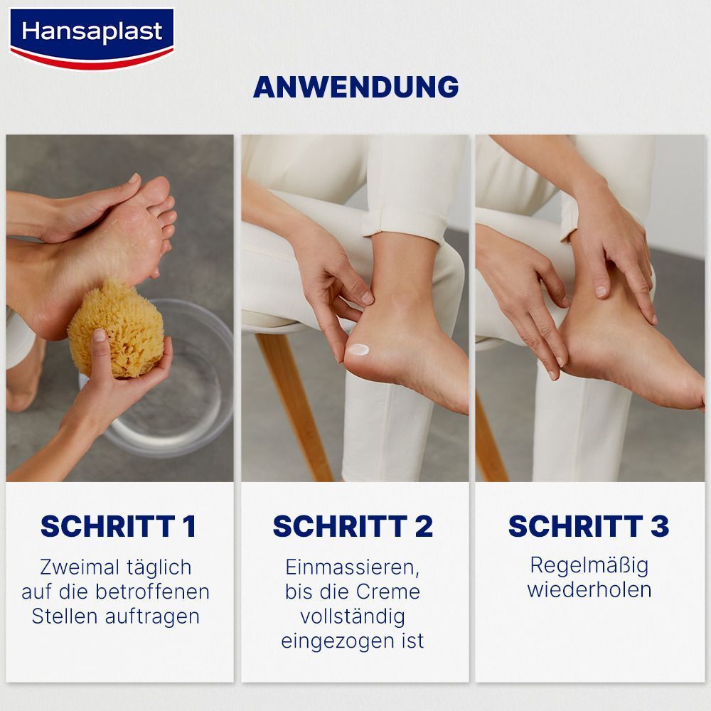 Hansaplast Regenerierende Fußcreme Tube und Kartonverpackung. Mit 10% Urea.