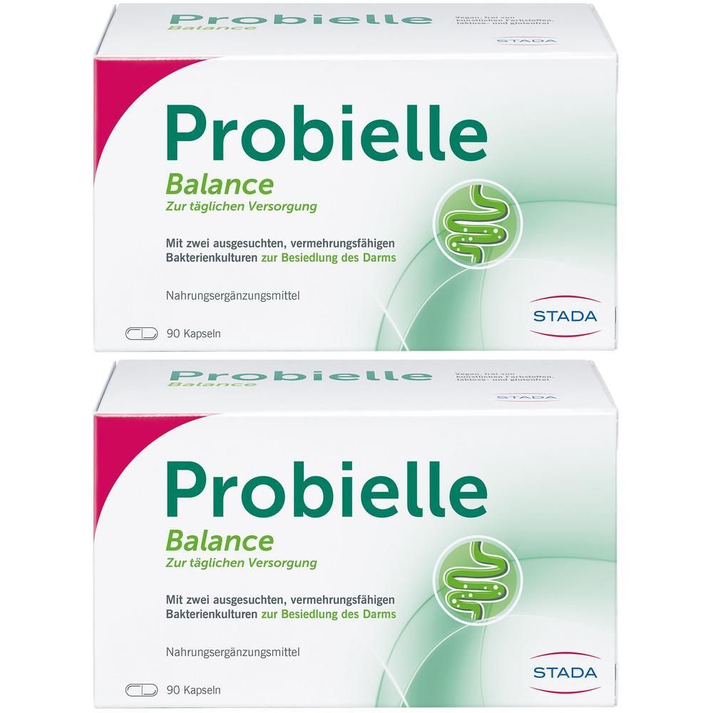 Zwei Packungen Probielle Balance Kapseln, 90 Stück pro Packung.