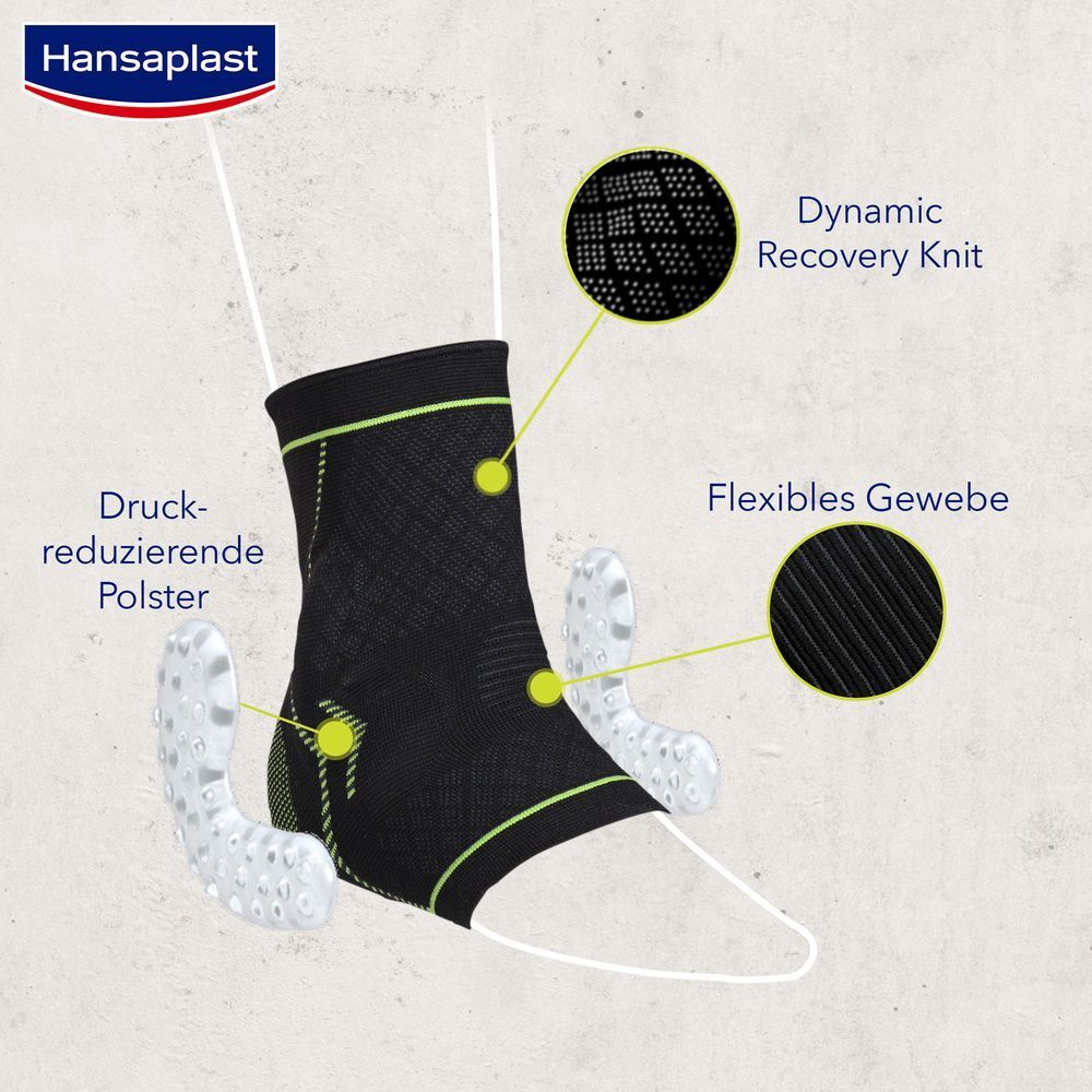 Detailansicht der Hansaplast Fußgelenkbandage mit "Dynamic Recovery Knit".